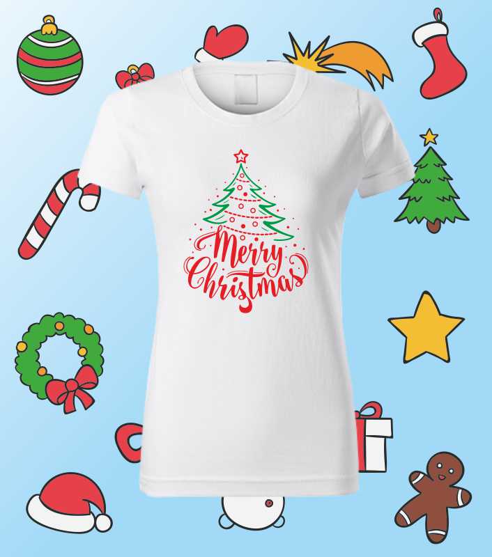 Vánoční dámské tričko s potiskem Merry Christmas