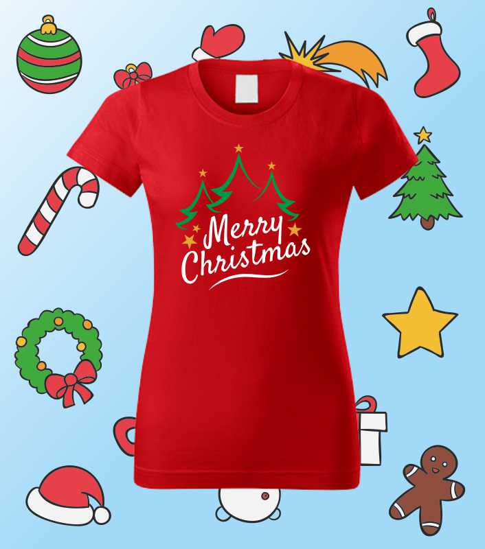 Vánoční dámské tričko s potiskem MERRY CHRISTMAS