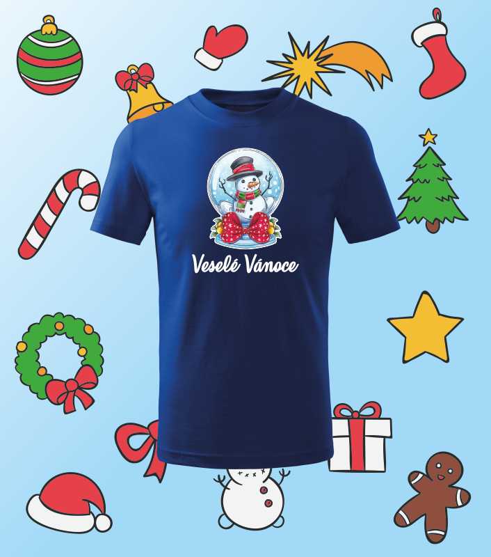 Vánoční dětské tričko s potiskem Veselé Vánoce Sněhulák