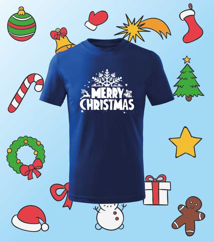 Vánoční dětské tričko s potiskem MERRY CHRISTMAS Vločka