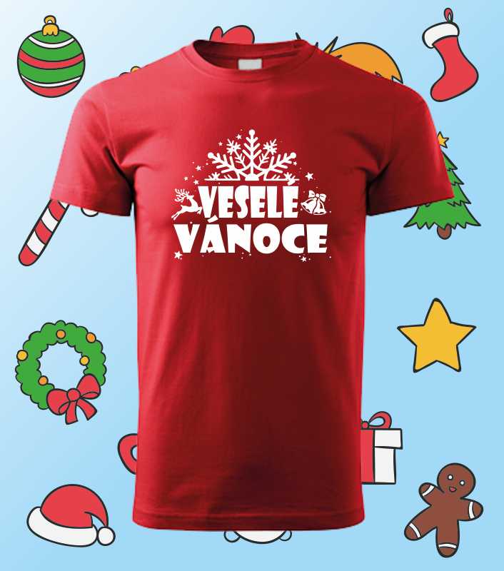 Vánoční pánské tričko s potiskem VESELÉ VÁNOCE Vločka