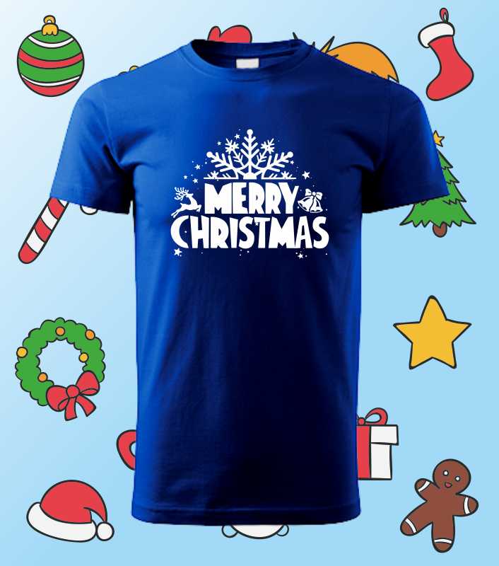 Vánoční pánské tričko s potiskem MERRY CHRISTMAS Vločka