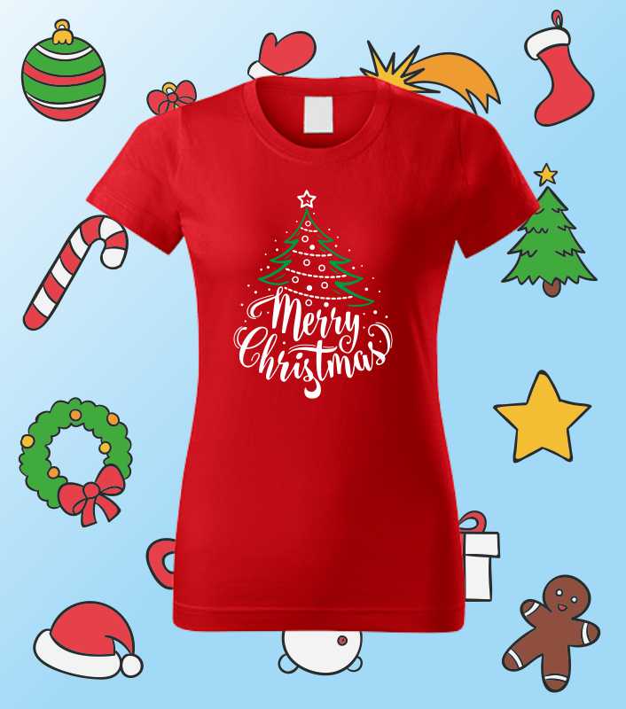Vánoční dámské tričko s potiskem Merry Christmas