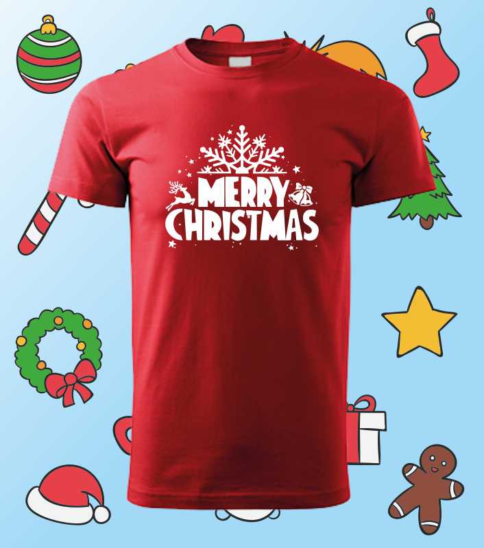 Vánoční pánské tričko s potiskem MERRY CHRISTMAS Vločka