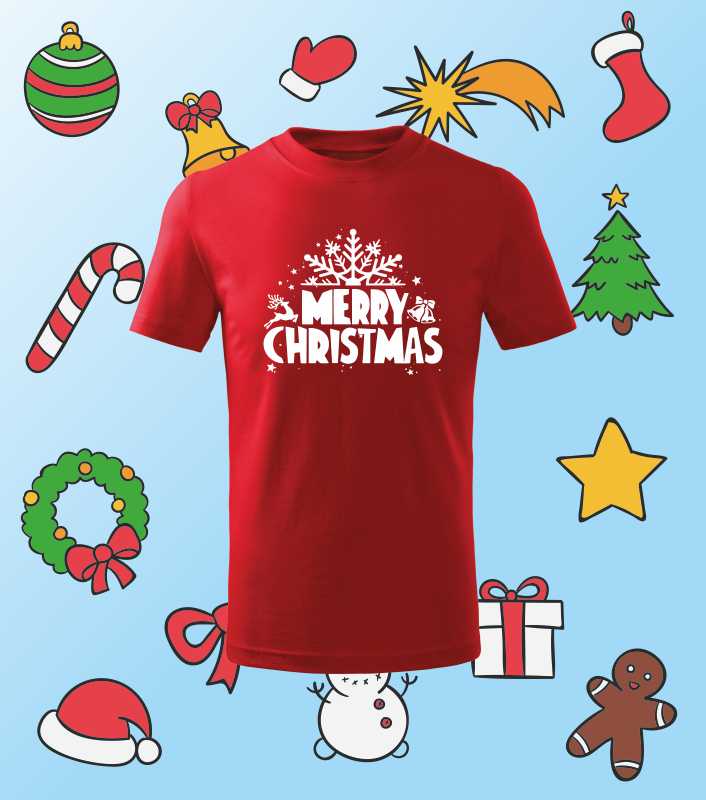 Vánoční dětské tričko s potiskem MERRY CHRISTMAS Vločka