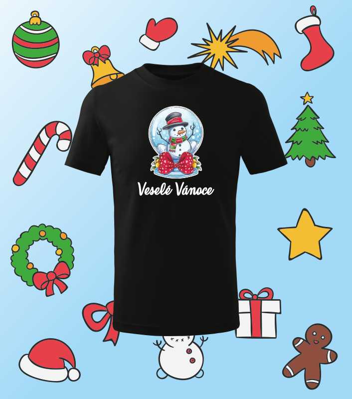 Vánoční dětské tričko s potiskem Veselé Vánoce Sněhulák